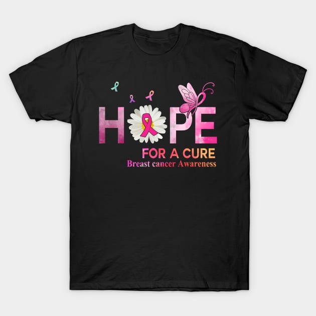 Hope For A Cure  Butterfly Flower  Breast cancer T-Shirt by HomerNewbergereq